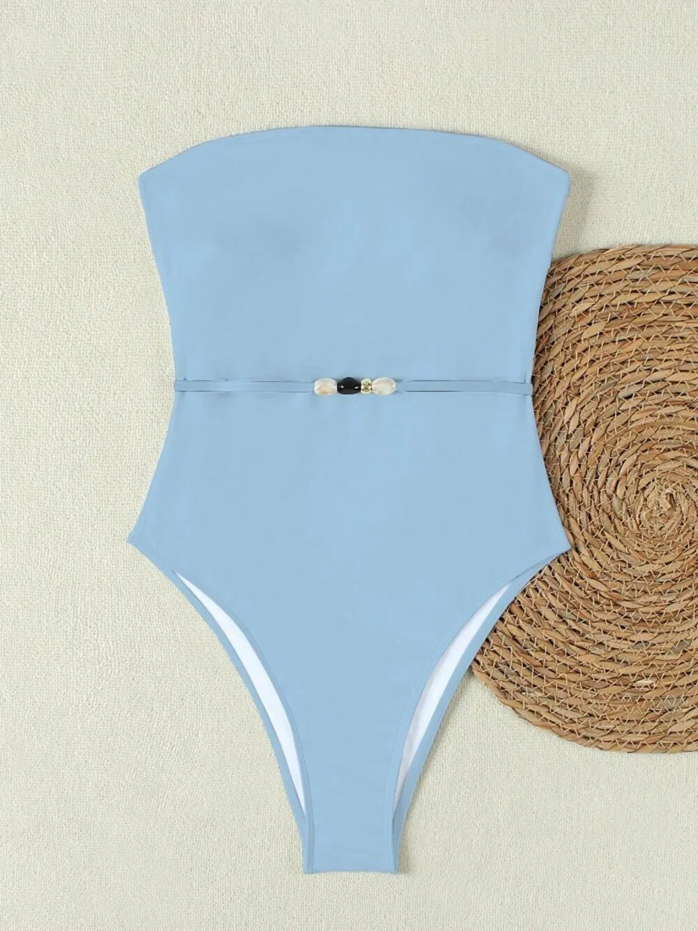 Baby Blue Casual Women's Waist-Cinching Strapless Bikini